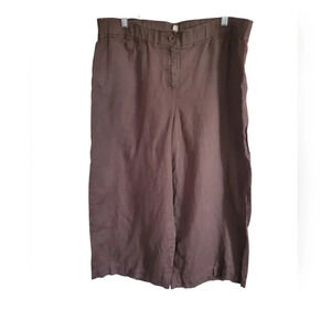 EILEEN FISHER 100% ORGANIC LINEN WIDE LEGG CROPPED WOMANS BROWN PANTS, SIZELARGE